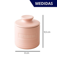 Manteigueira Francesa de Cerâmica Rosa com Tampa em Relevo