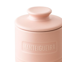 Manteigueira Francesa de Cerâmica Rosa com Tampa em Relevo