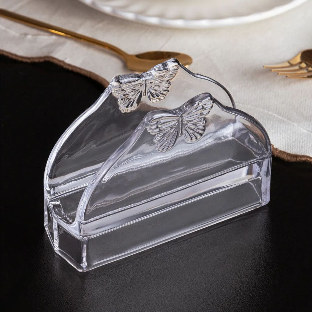Porta Guardanapo de Papel em Vidro com Borboleta em Relevo