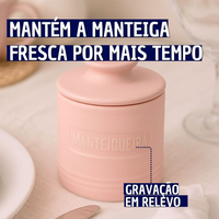 Manteigueira Francesa de Cerâmica Rosa com Tampa em Relevo