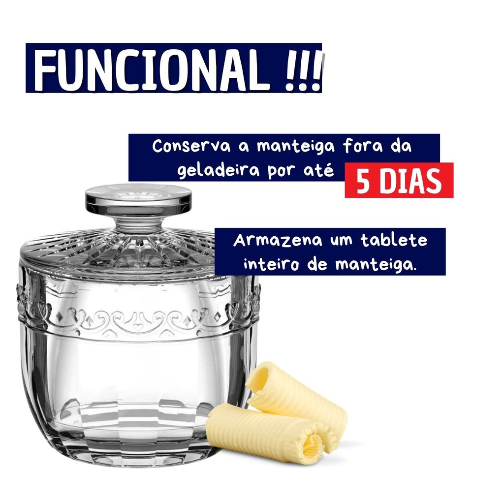 Manteigueira Francesa de Cristal Com Tampa Paris 9,3x9,3x10cm