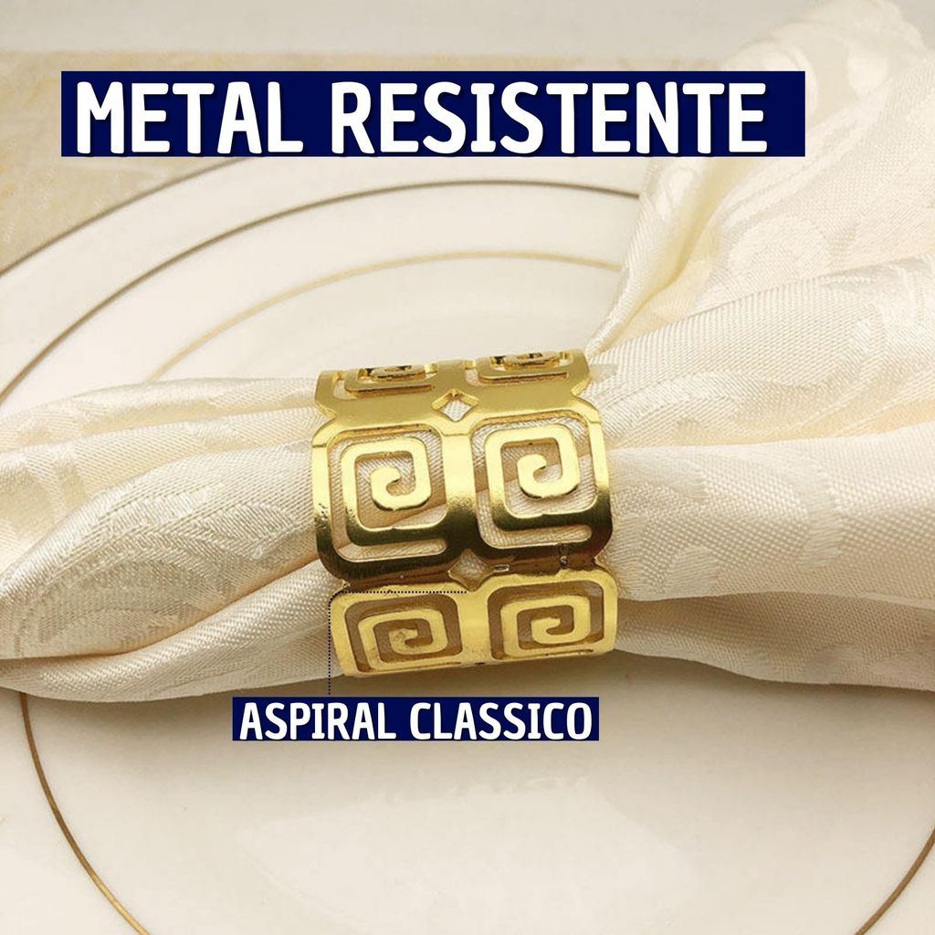 04 Anel Porta Guardanapo Metal Vazado Caracol Duplo