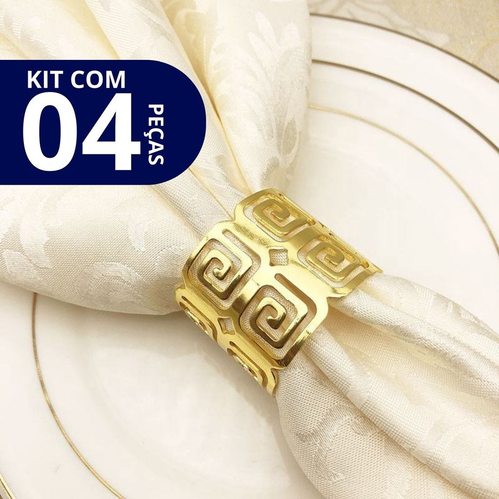 04 Anel Porta Guardanapo Metal Vazado Caracol Duplo