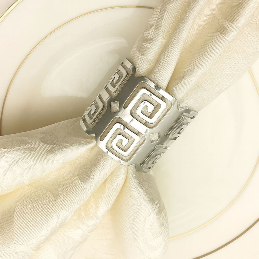 04 Anel Porta Guardanapo Metal Vazado Caracol Duplo