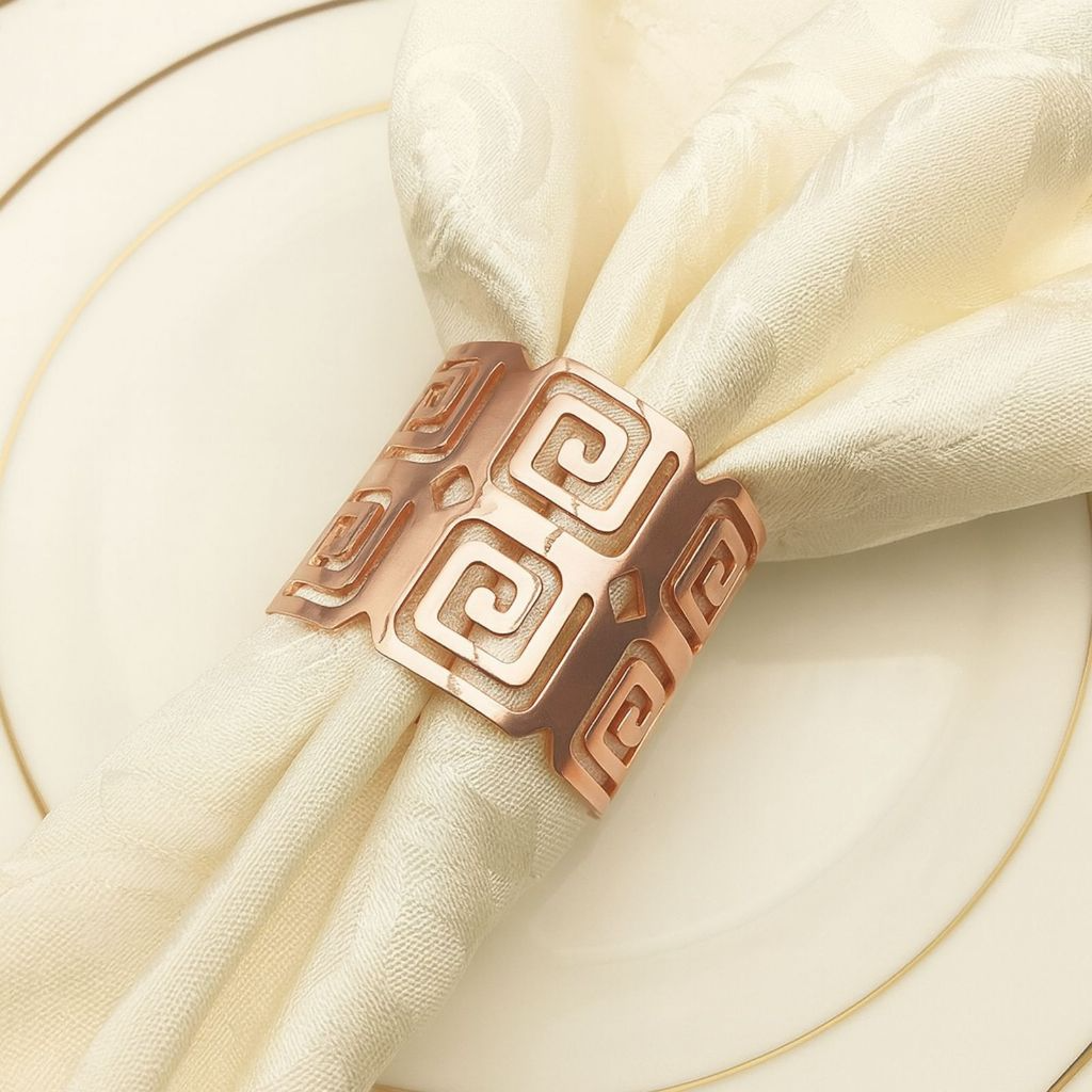 04 Anel Porta Guardanapo Metal Vazado Caracol Duplo