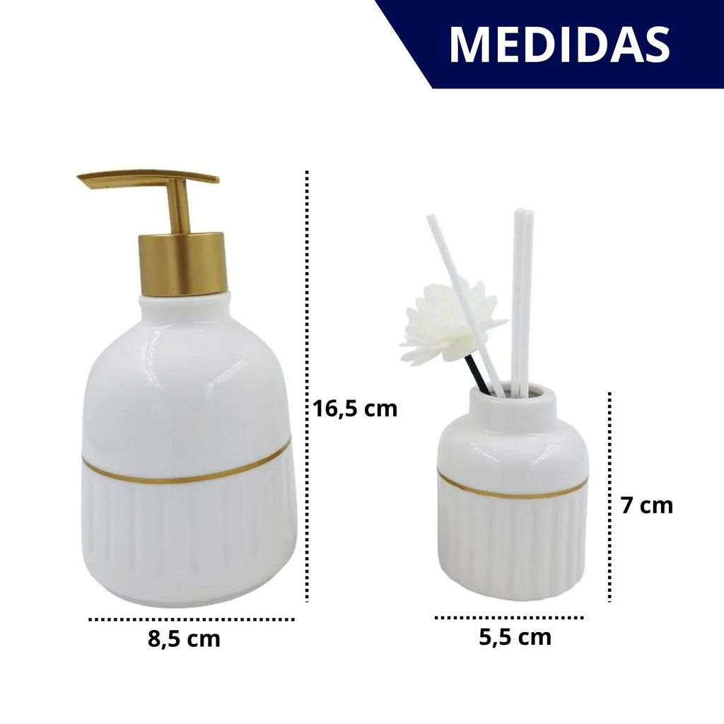 Kit Dispenser e Difusor Aromático para Banheiros em Cerâmica