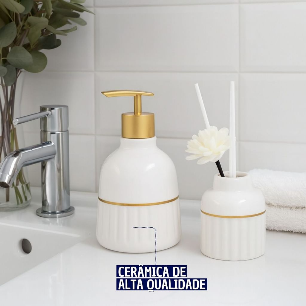 Kit Dispenser e Difusor Aromático para Banheiros em Cerâmica