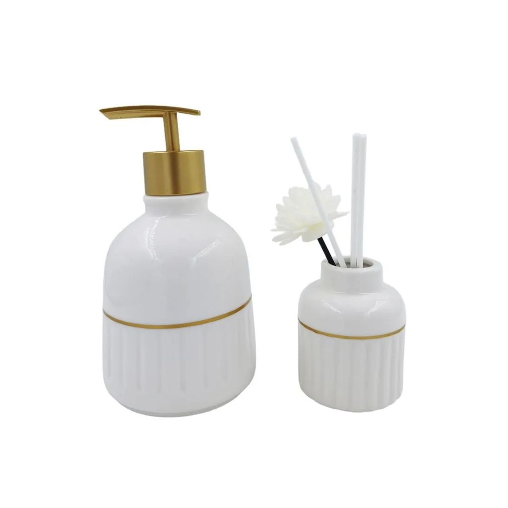 Kit Dispenser e Difusor Aromático para Banheiros em Cerâmica