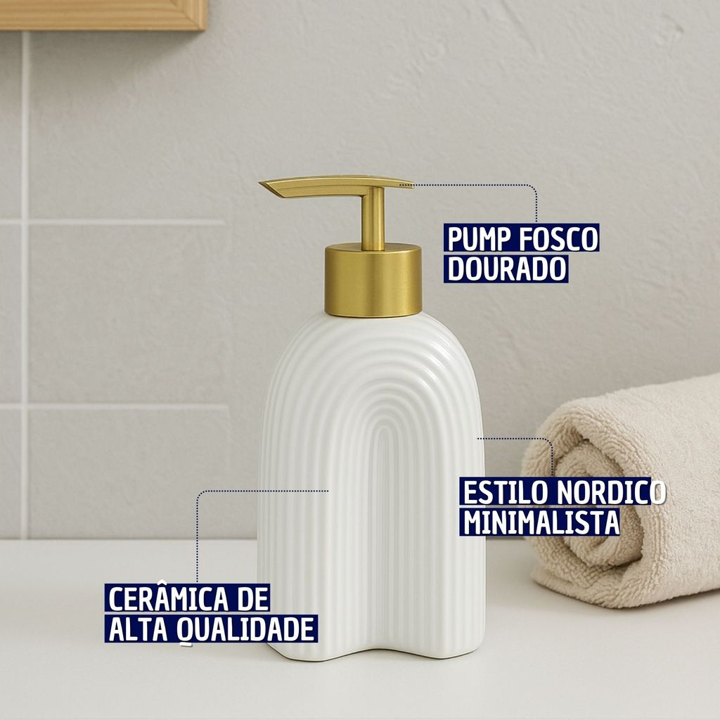 Dispenser de Sabonete Líquido para Banheiro Minimalista em Cerâmica