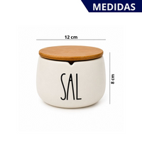 Saleiro em Cerâmica com Tampa de Bambu Minimalista