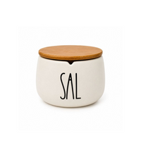 Saleiro em Cerâmica com Tampa de Bambu Minimalista