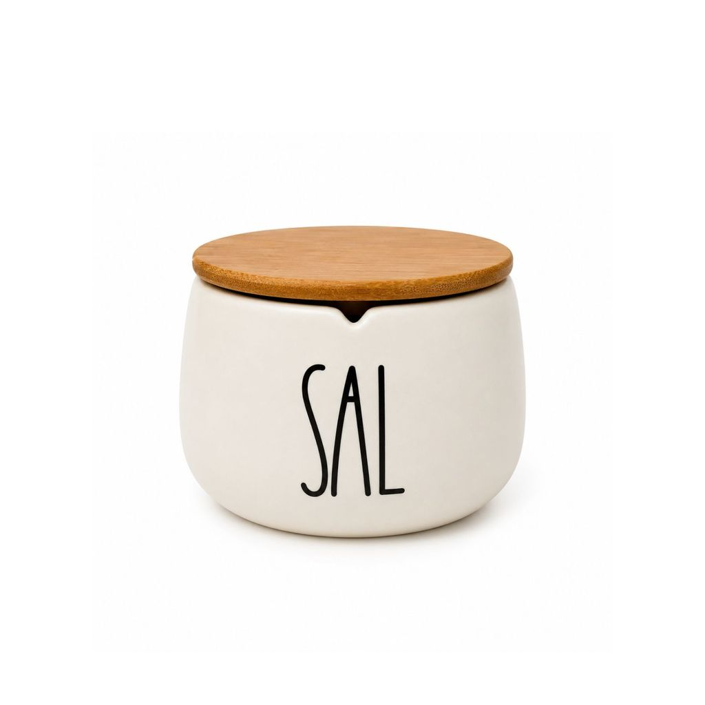 Saleiro em Cerâmica com Tampa de Bambu Minimalista
