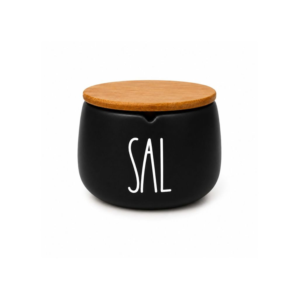 Saleiro em Cerâmica com Tampa de Bambu Minimalista