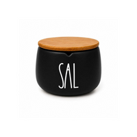 Saleiro em Cerâmica com Tampa de Bambu Minimalista