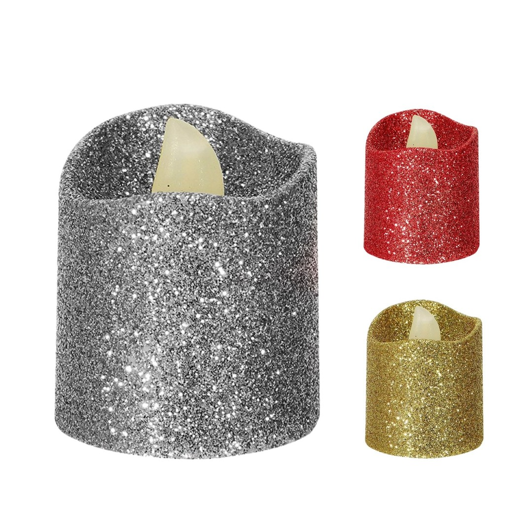 Kit 04 Mini Velas Artificiais decorativas com Glitter Mesa Posta Natal e Ano Novo