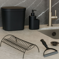 Kit Completo para Pia – Lixeira, Dispenser, Escorredor, Rodo e Filtro