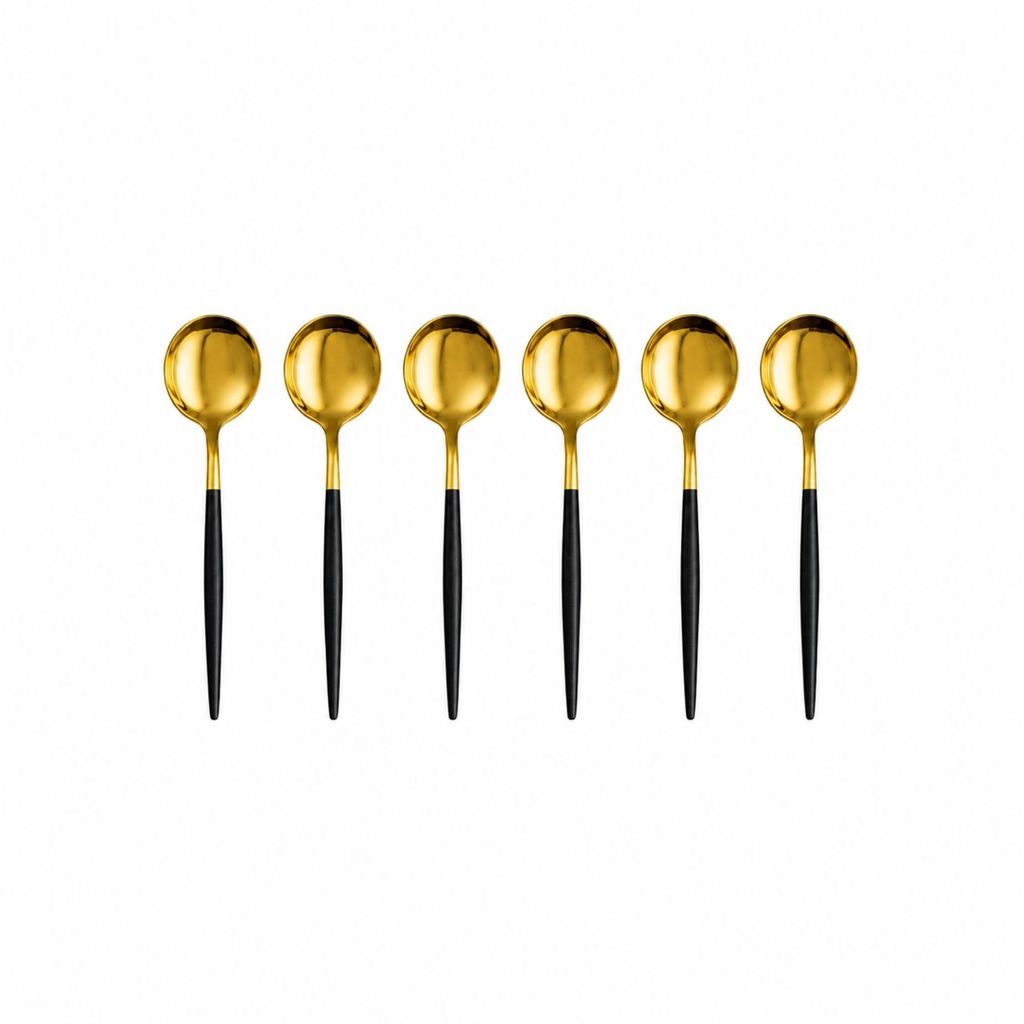 6 Colher, Garfo ou Faca em Aço Inox Dourado com Cabo Fino Black