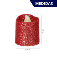 Kit 04 Mini Velas Artificiais decorativas com Glitter Mesa Posta Natal e Ano Novo