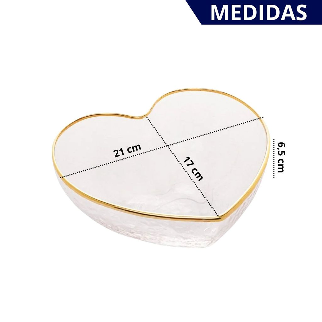 Travessa de Coração em Acrílco com Fio de Ouro 21 cm