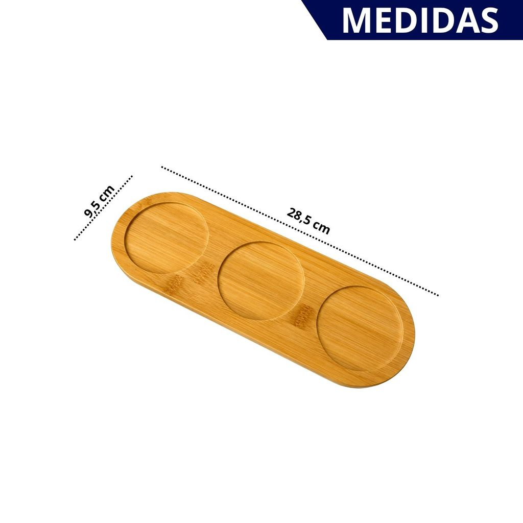 Bandeja Organizadora em Bambu para Açucareiro, Condimentos e Porta Temperos Com 3 Nichos