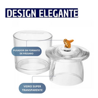 Manteigueira Francesa de Vidro Com Tampa formato de Pássaro Gold 9,5x9,5x11