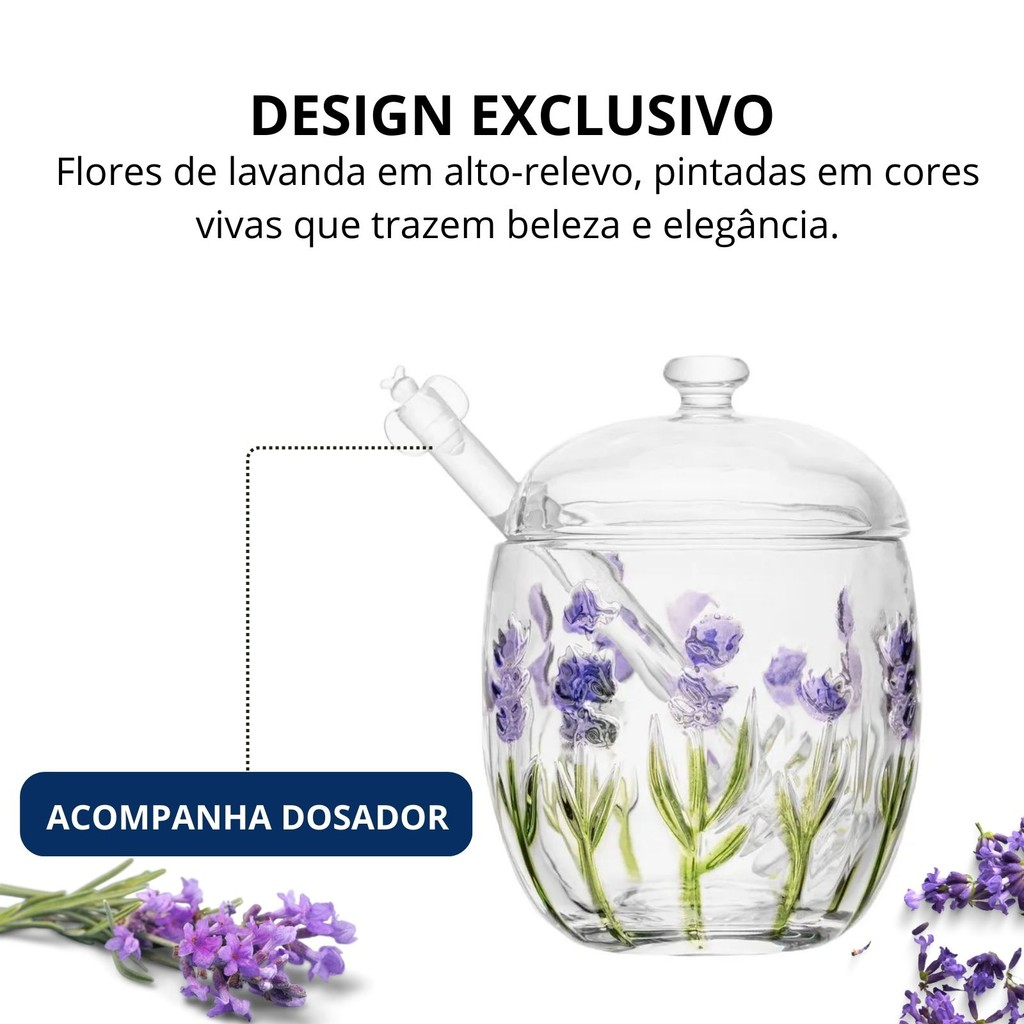 Meleira em Cristal Com Detalhes em Relevo de Flores Lavanda 8,5x11cm