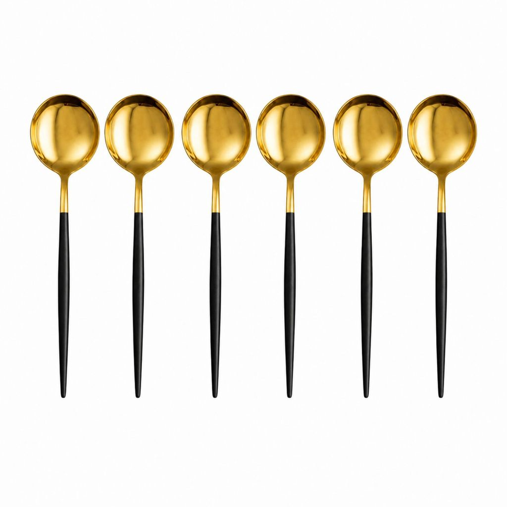 6 Colher, Garfo ou Faca em Aço Inox Dourado com Cabo Fino Black