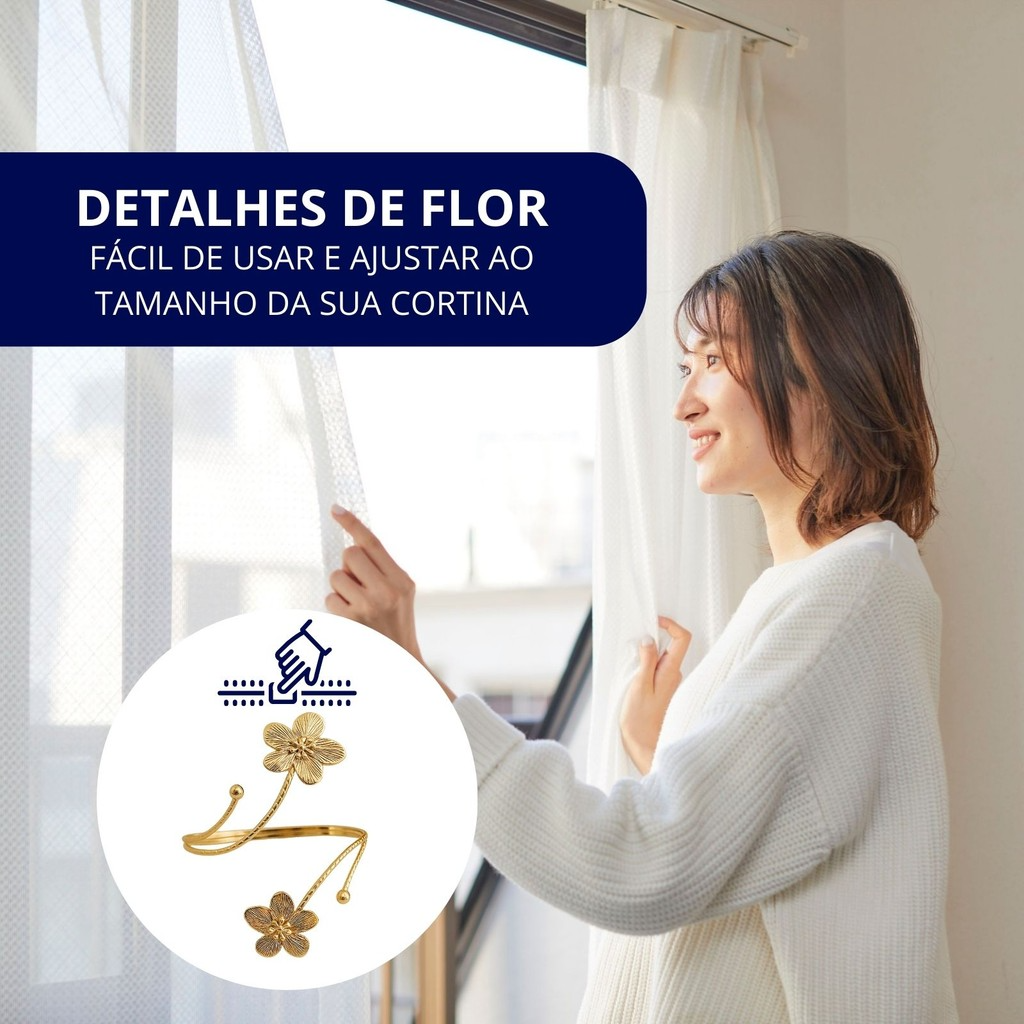 Kit 02 Prendedores de cortina Flores em Aço