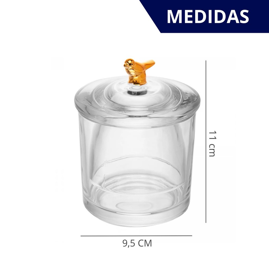 Manteigueira Francesa de Vidro Com Tampa formato de Pássaro Gold 9,5x9,5x11