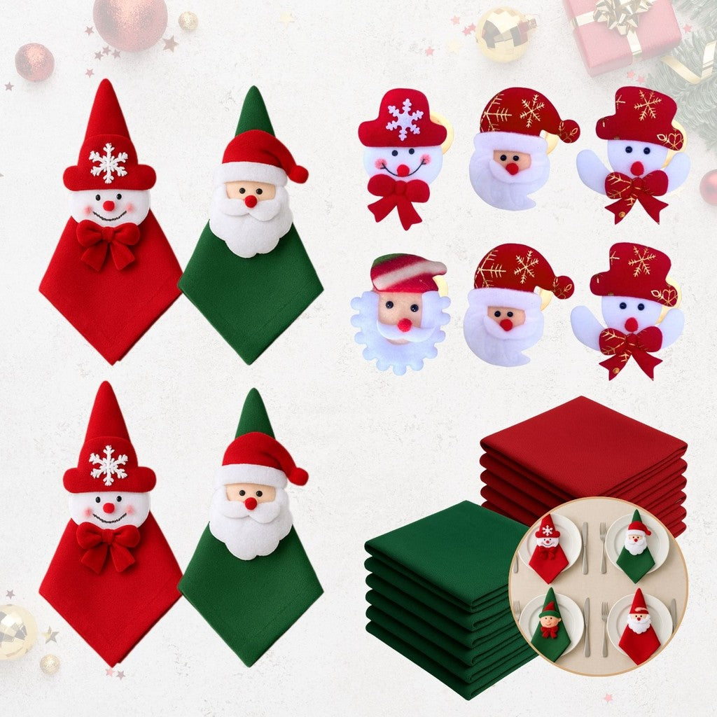 Kit com 4 Guardanapo + Argola Anel de Guardanapo Decorativo Mesa Posta Natal