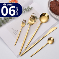 6 Colher, Garfo ou Faca em Aço Inox Dourado com Cabo Fino Chique e Minimalista