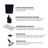 Kit Completo para Pia – Lixeira, Dispenser, Escorredor, Rodo e Filtro
