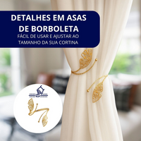 Kit 02 Prendedores de cortina Luxo Asas de Borboleta Dourada Aro Recartilhado