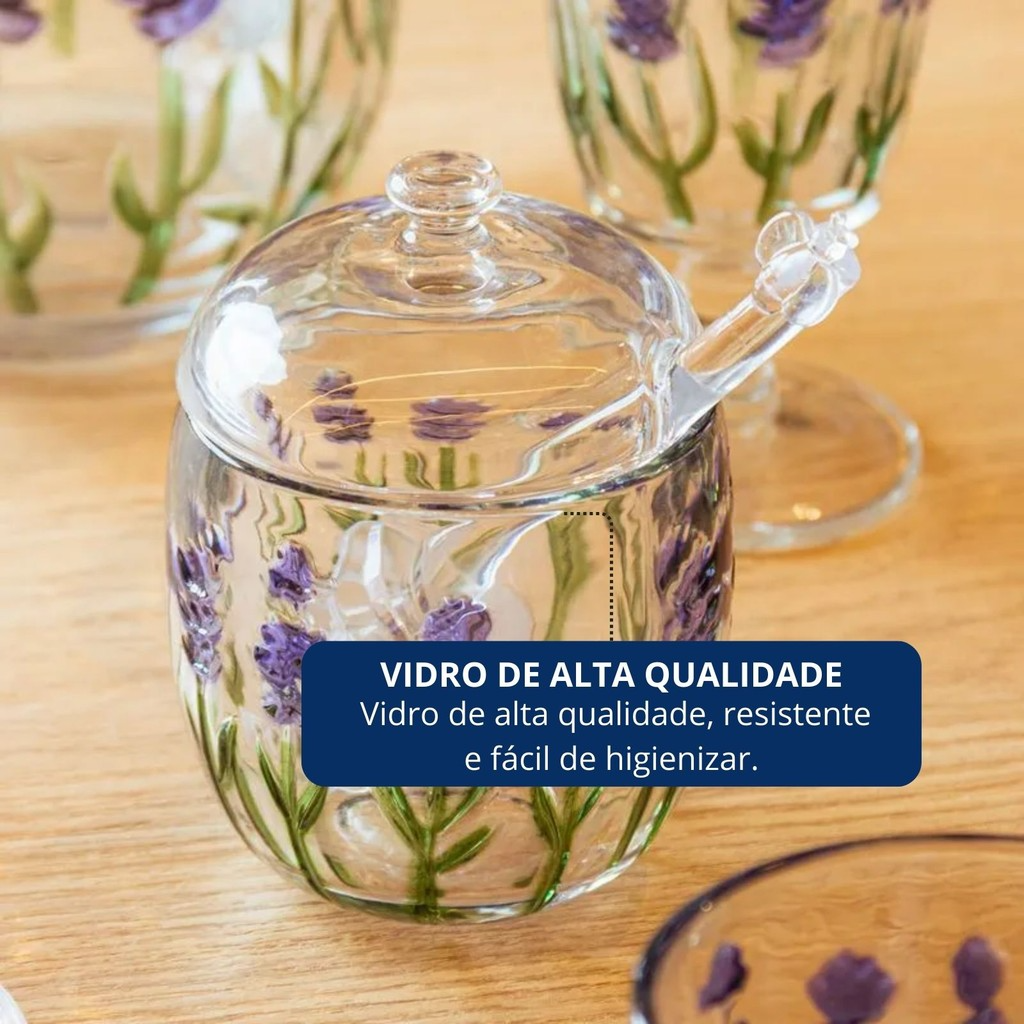 Meleira em Cristal Com Detalhes em Relevo de Flores Lavanda 8,5x11cm