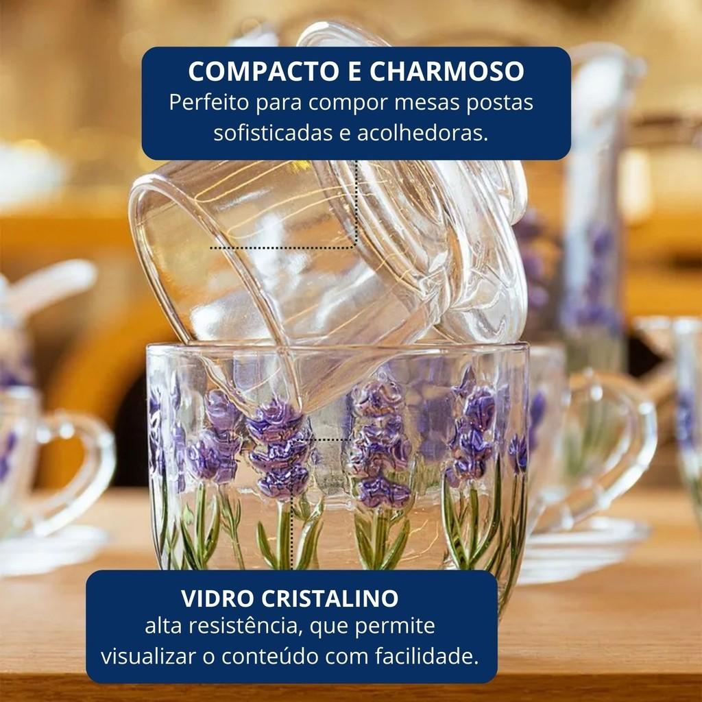 Manteigueira Francesa Flores Lavanda em Cristal 9,4x9,8cm