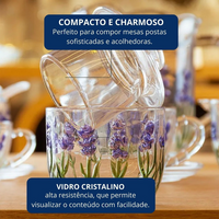 Manteigueira Francesa Flores Lavanda em Cristal 9,4x9,8cm