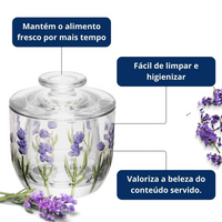 Manteigueira Francesa Flores Lavanda em Cristal 9,4x9,8cm