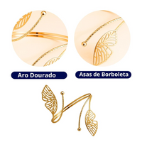 Kit 02 Prendedores de cortina Luxo Asas de Borboleta Dourada Aro Recartilhado