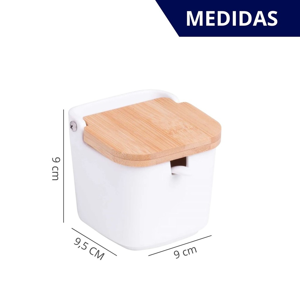 Saleiro de cerâmica e Tampa de Bambu 9x9x9