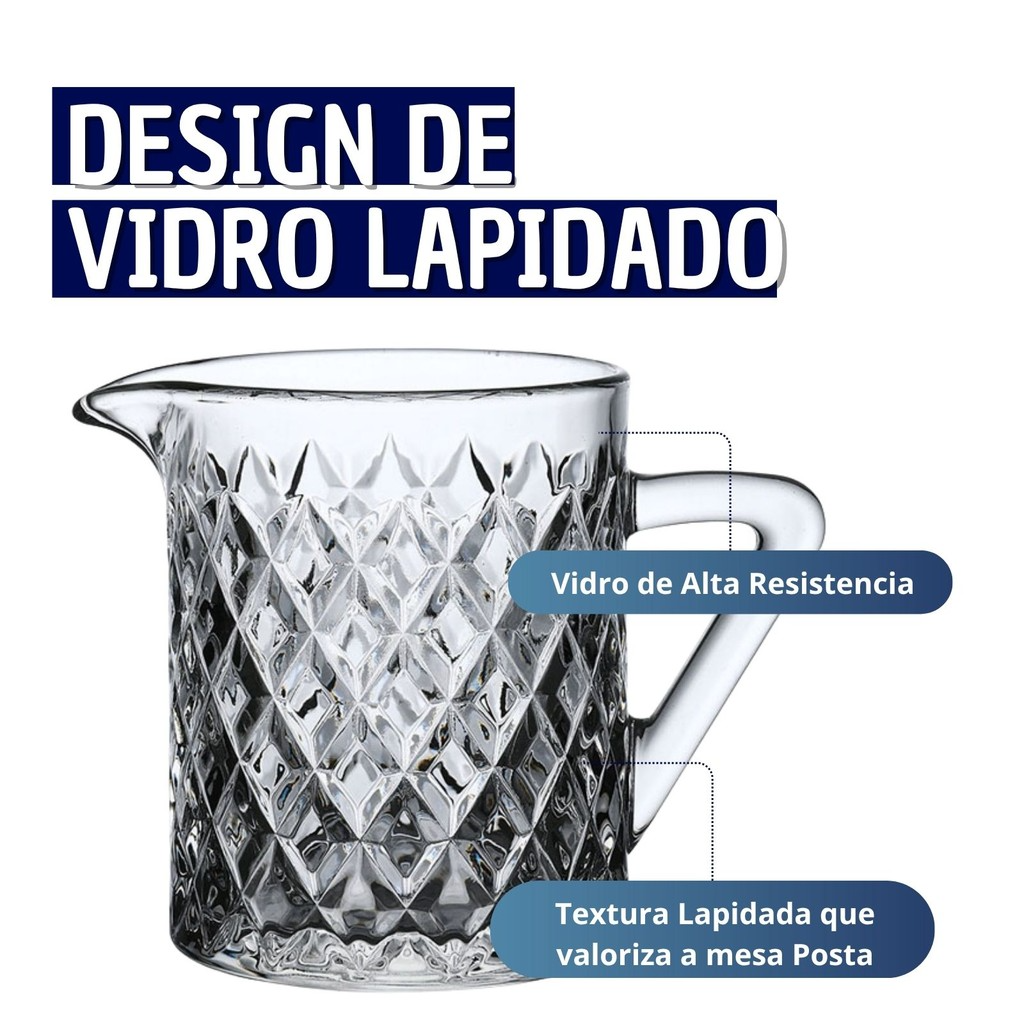 Leiteira em Vidro Lapidado com Alça Deli Diamante 340ml