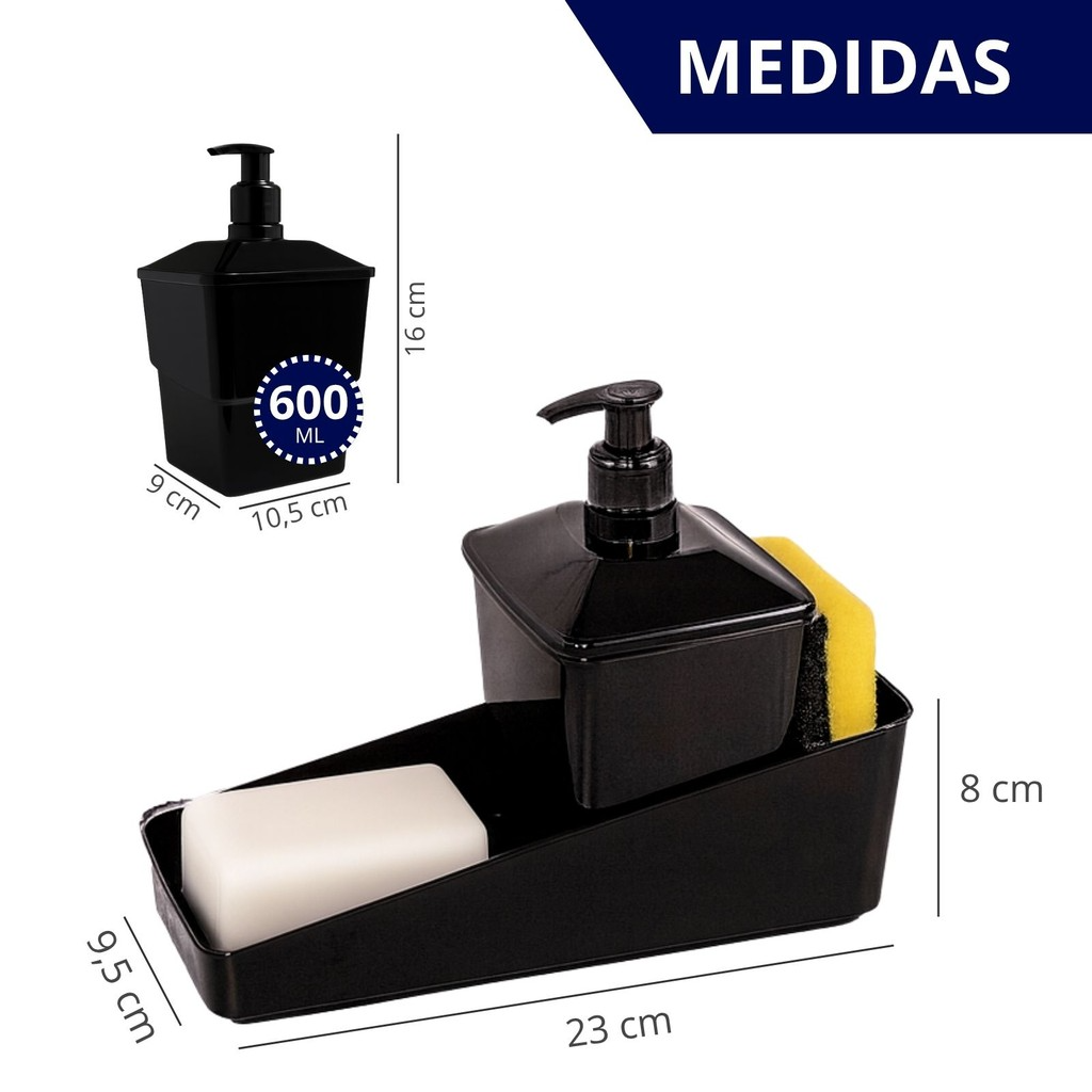 Dispenser de Detergente com Porta Esponja 600 ml- Organizador Moderno de Pia