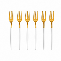 6 Colher, Garfo ou Faca em Aço Inox Dourado com Cabo Fino Branco