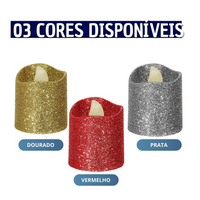 Kit 04 Mini Velas Artificiais decorativas com Glitter Mesa Posta Natal e Ano Novo