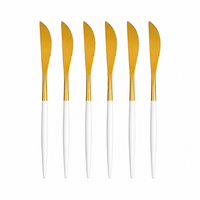 6 Colher, Garfo ou Faca em Aço Inox Dourado com Cabo Fino Branco