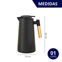 Garrafa Termica Para café Estilo Escandinavo com pegador de madeira Fosco 1 Litro
