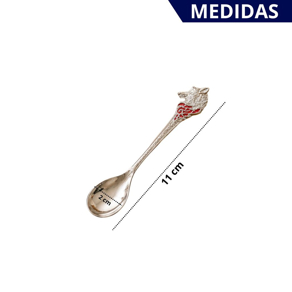 Kit 6 Colheres decorativas de café Premium Prateada com Cabo de Lobo