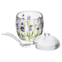 Açucareiro com Colher e Tampa com Relevo Lavanda 8,5cm x 11,3cm em Cristal