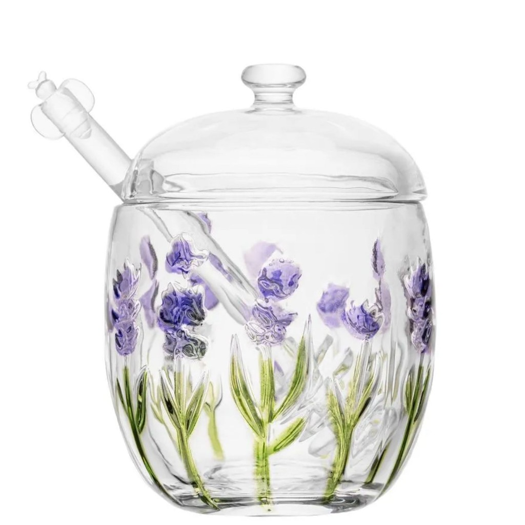 Meleira em Cristal Com Detalhes em Relevo de Flores Lavanda 8,5x11cm