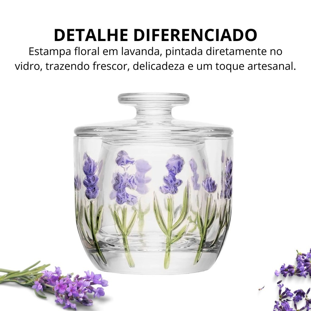 Manteigueira Francesa Flores Lavanda em Cristal 9,4x9,8cm