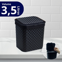 Cesto de Lixo Preto Ratan 3,5L com Tampa